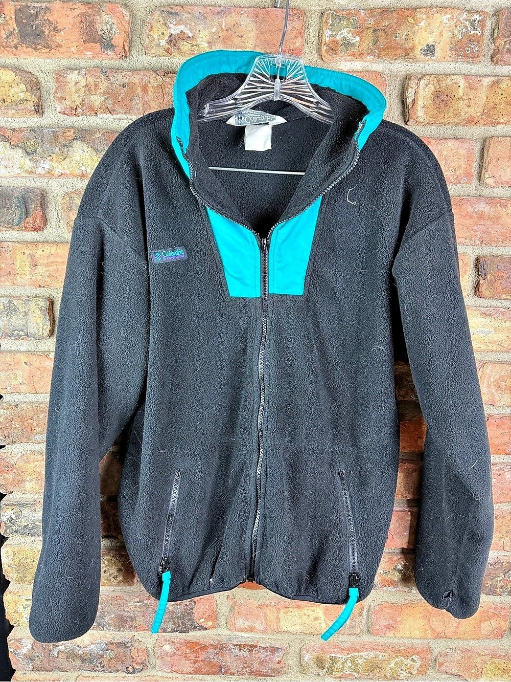 Columbia Fleece Hooded Jacket in Black & Blue